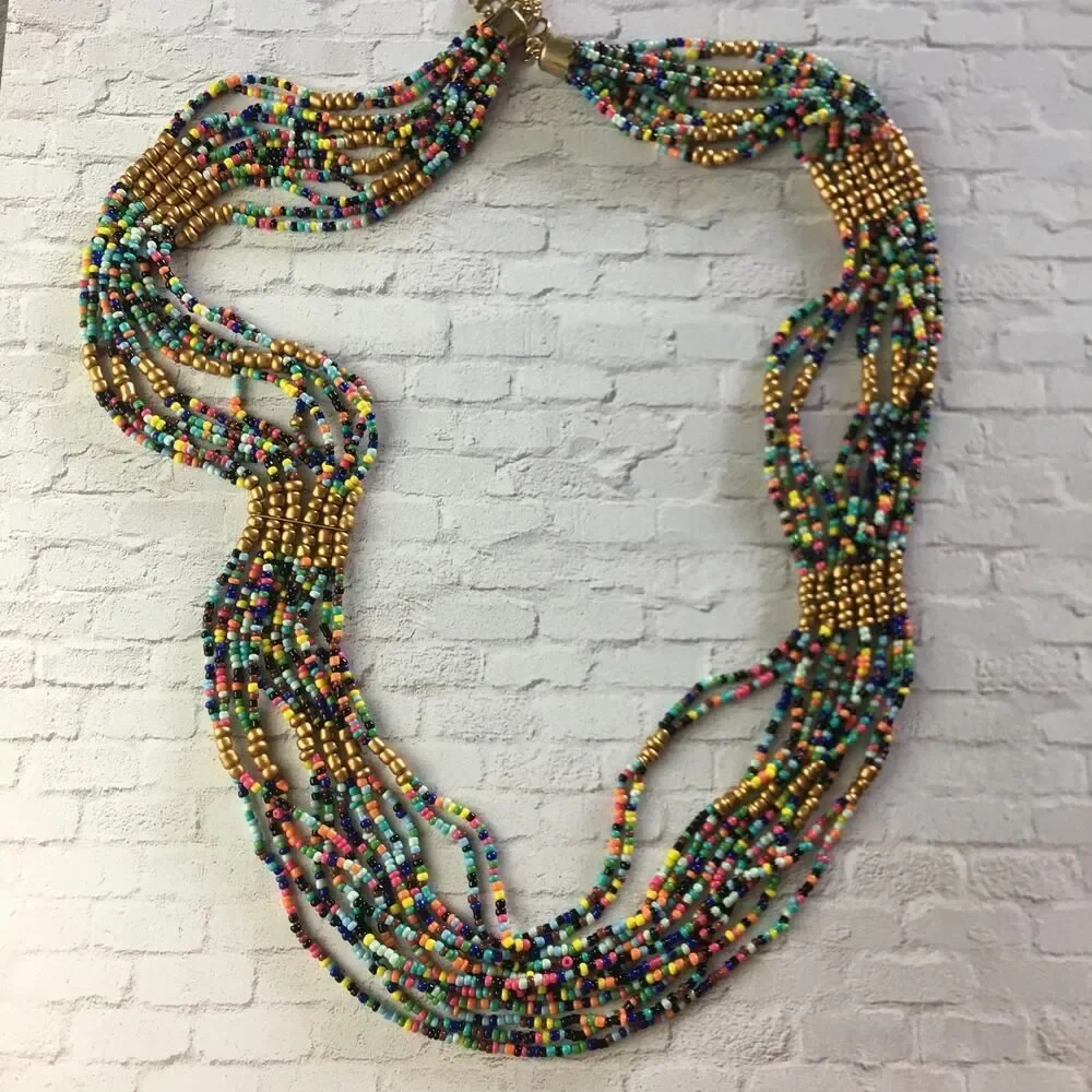 Vintage Boho Multi Strand Seed Bead Necklace 36